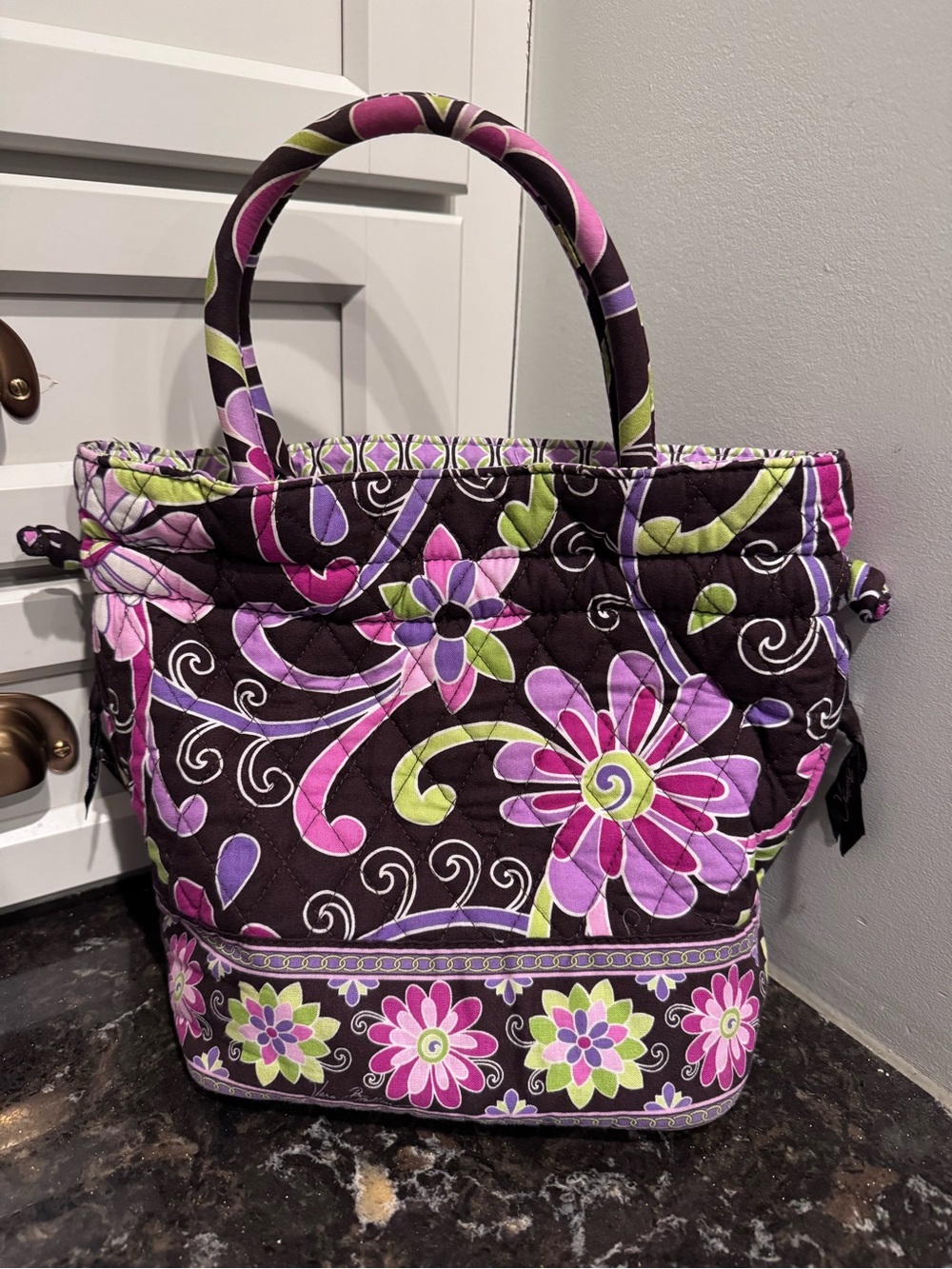 Vera Bradley Quilted Floral Tote in Plum, Pink & Lime
